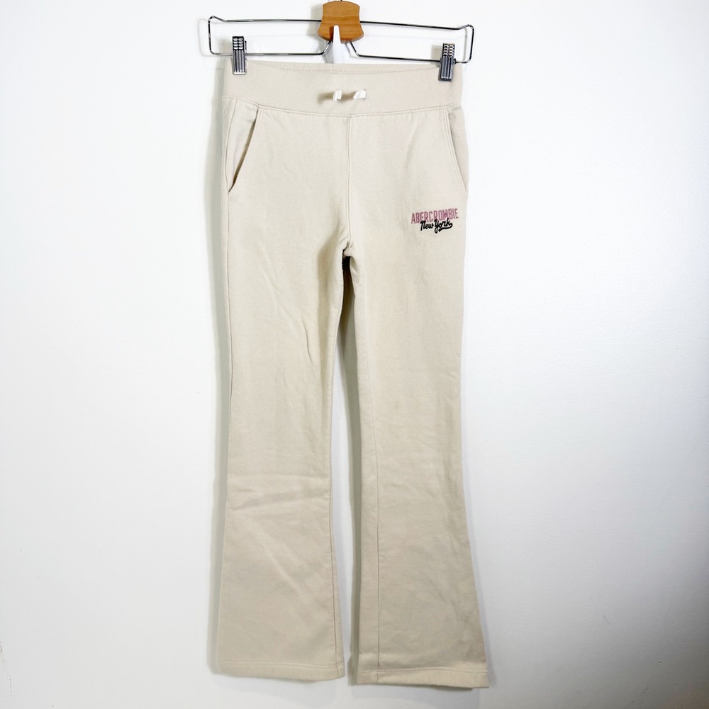 Abercrombie Kids Sweatpants Girls 11/12 Beige Flare Leg New York Graphic Joggers
